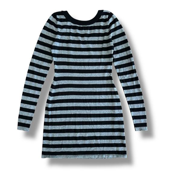 Express Striped Sweater Dress XS Black Gray Long Sleeve Y2K Bodycon Mini - Picture 6 of 9